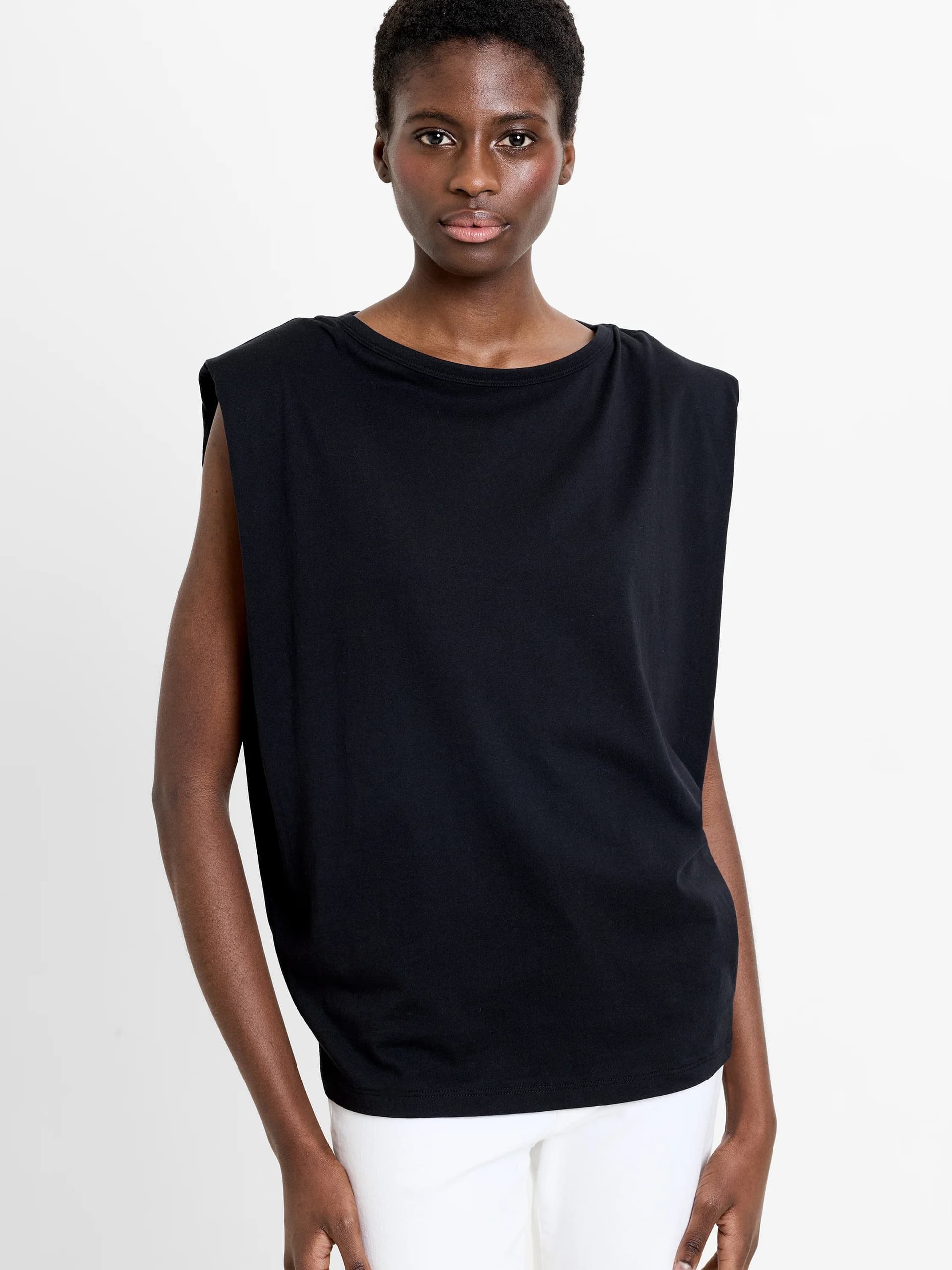 French Connection Shoulder Pad Sleeveless T-Shirt Black