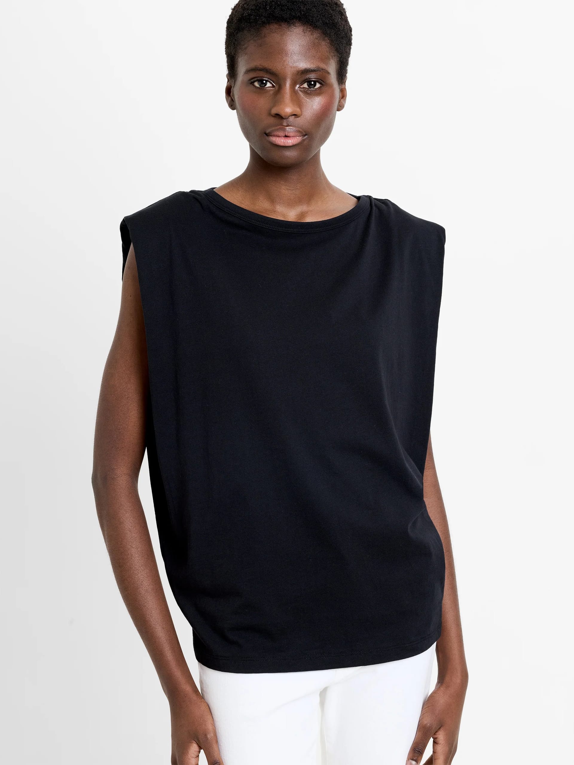 French Connection Black Shoulder Pad Sleeveless T-Shirt