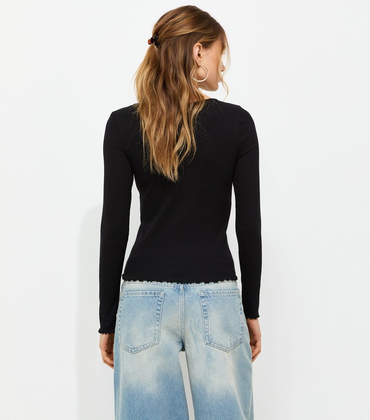 New Look Women's Black Cotton Rich Babylock Slash Neck Long Sleeve Top New Look - 4