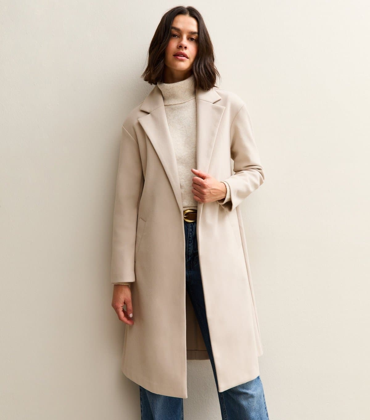 New Look Women's Off White Open Front Longline Coat New Look