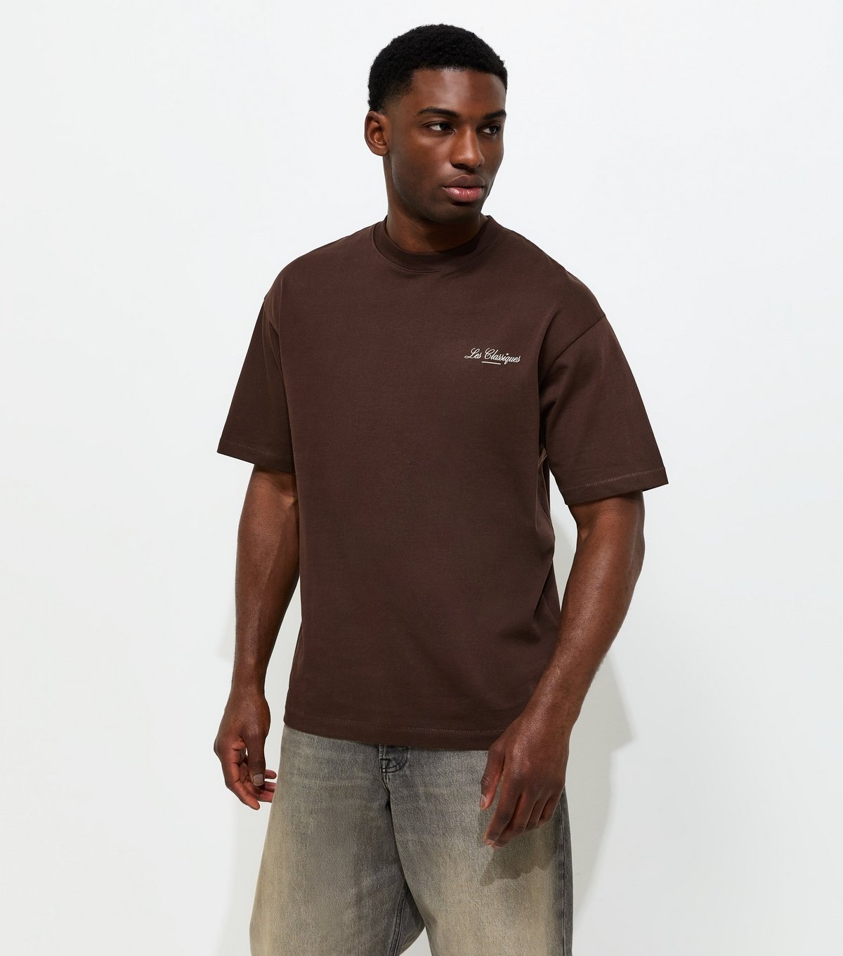 Only and Sons Men's Dark Brown Relaxed Les Classiques Print T-Shirt Only and Sons New Look - 2