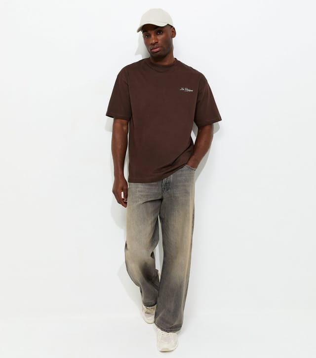 Only and Sons Men's Dark Brown Relaxed Les Classiques Print T-Shirt Only and Sons New Look - 3