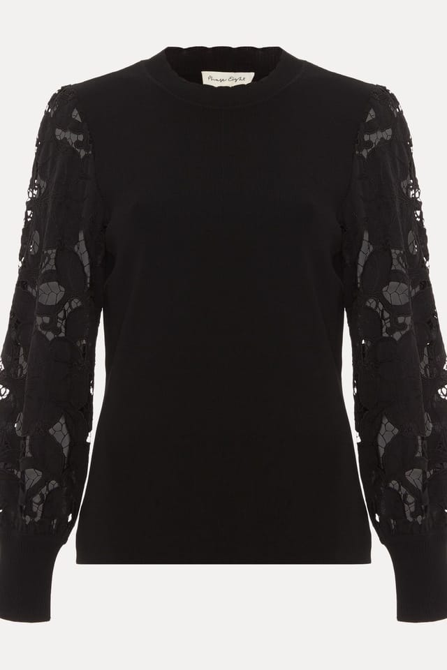 Phase Eight Phase Eight Women's Harriet Lace Sleeve Round Neck Jumper in Black - 2