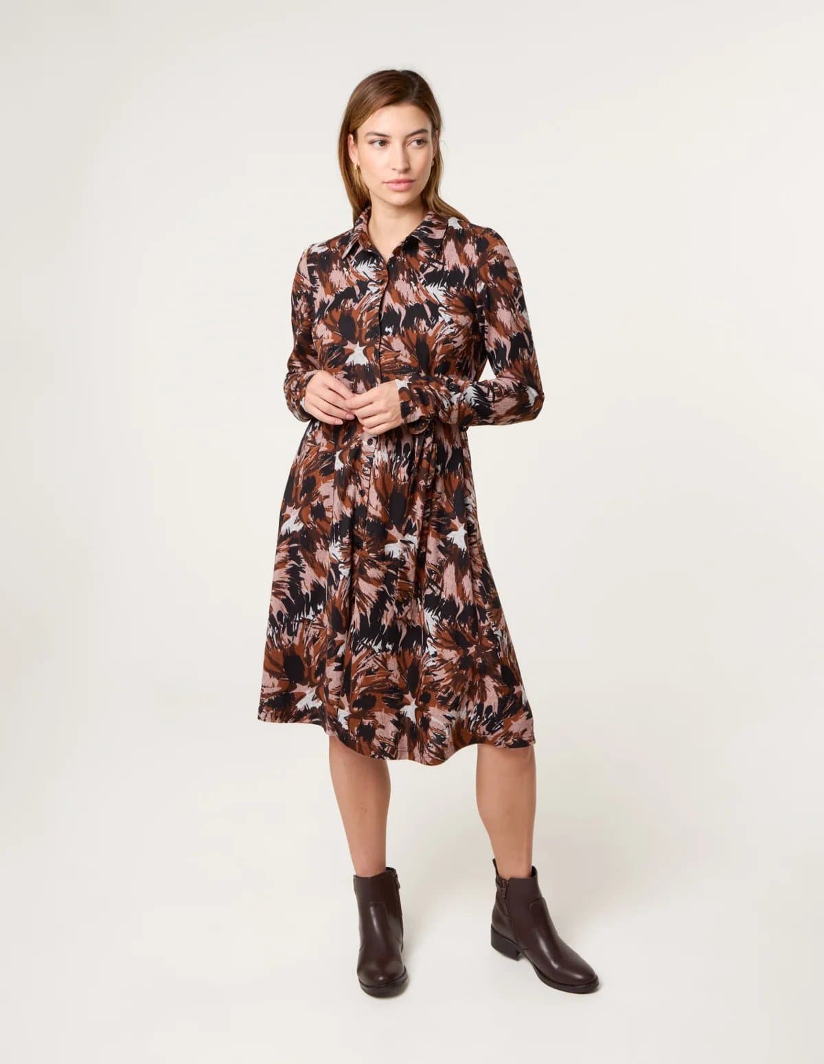 Blue Vanilla Abstract Printed Short Belted Shirt Dress
