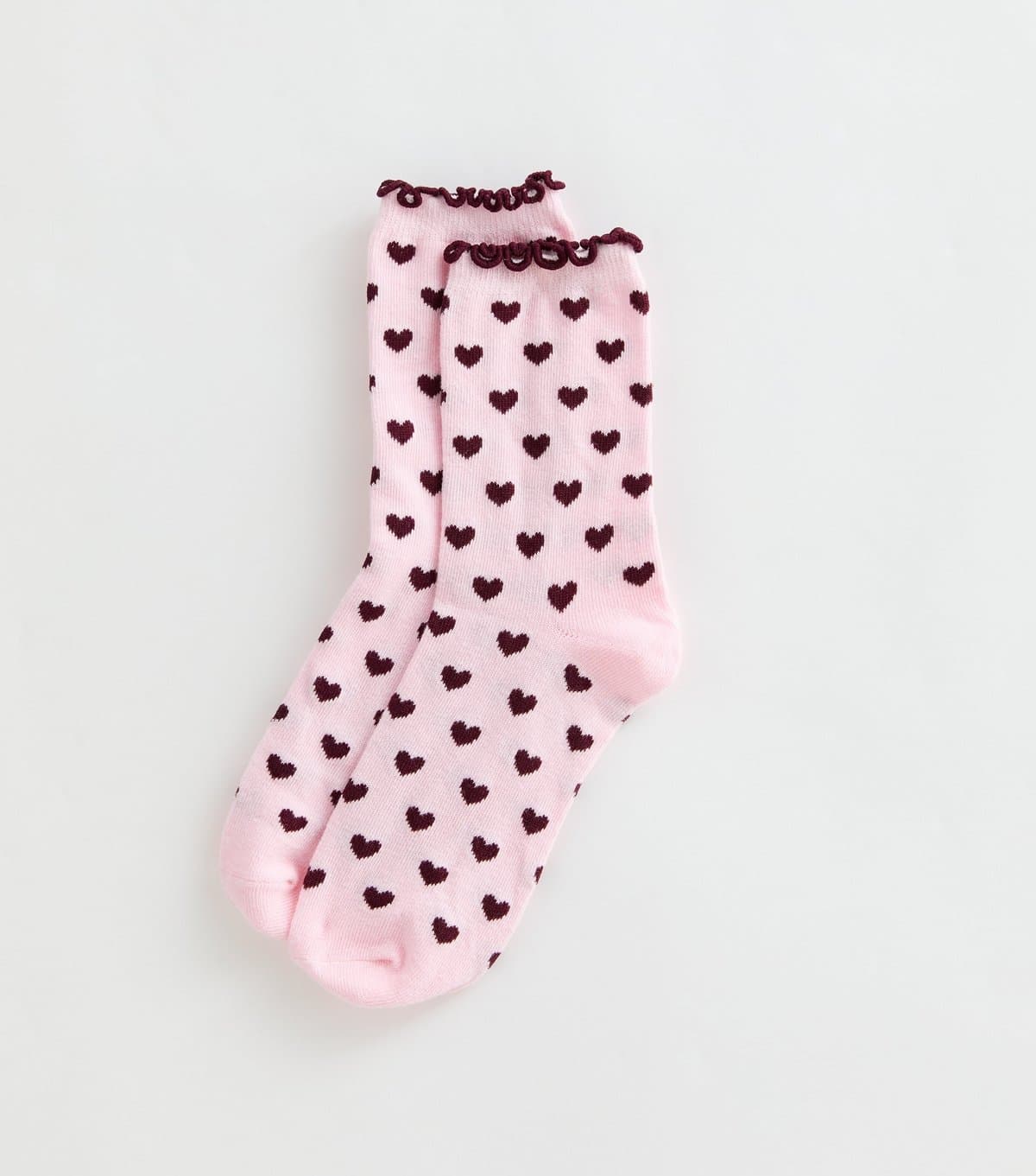 New Look Pink Cotton Rich Heart Print Frill Ankle Socks New Look