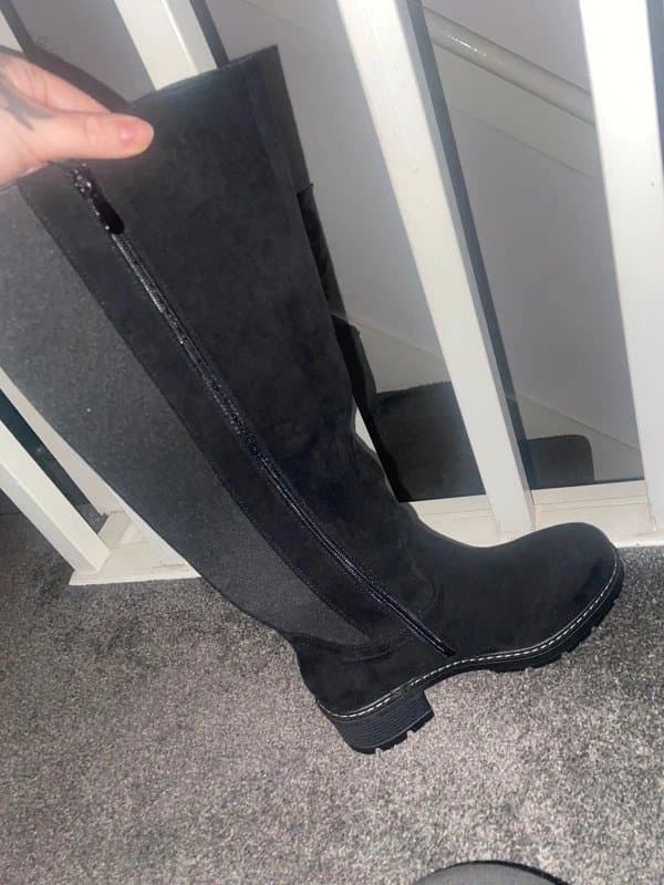 ASOS Unworn suede black faux leather knee high boots size 5