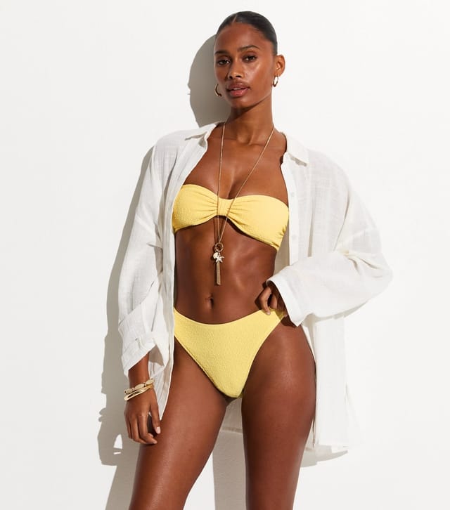 New Look Women's Light Yellow Crinkle Textured Hipster Bikini Bottoms New Look - 3