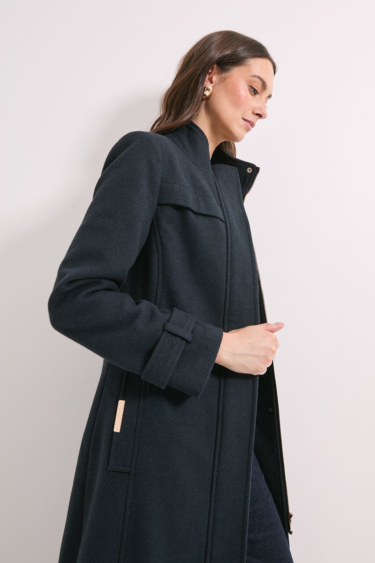 Wallis Wallis Women's Principles by Funnel Neck Coat in Navy - 4