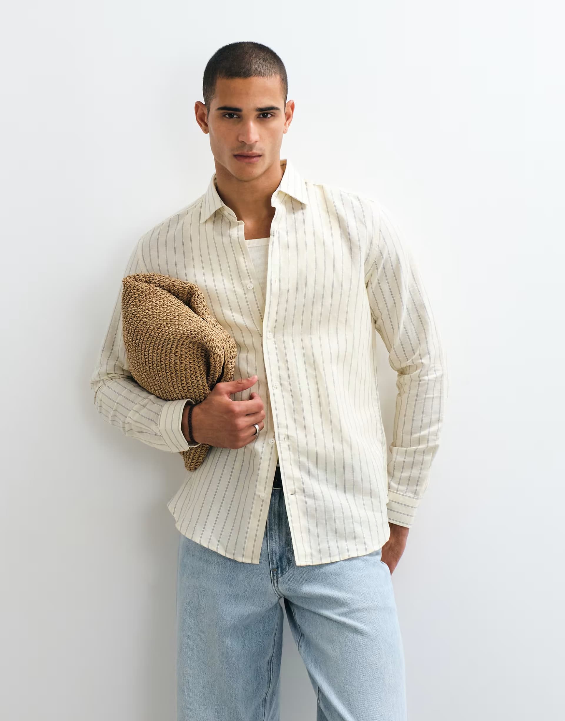 ASOS Mango long sleeve shirt in yellow stripe