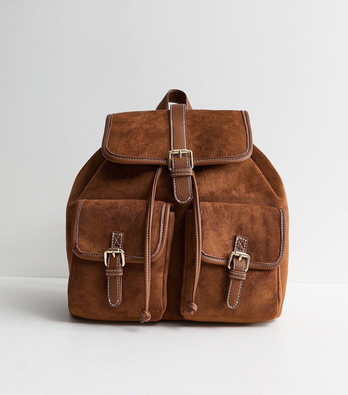 New Look Tan Faux Suede Multi Pocket Backpack New Look - 1