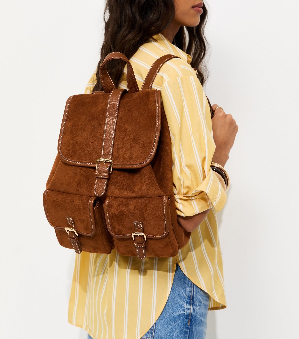 New Look Tan Faux Suede Multi Pocket Backpack New Look - 2
