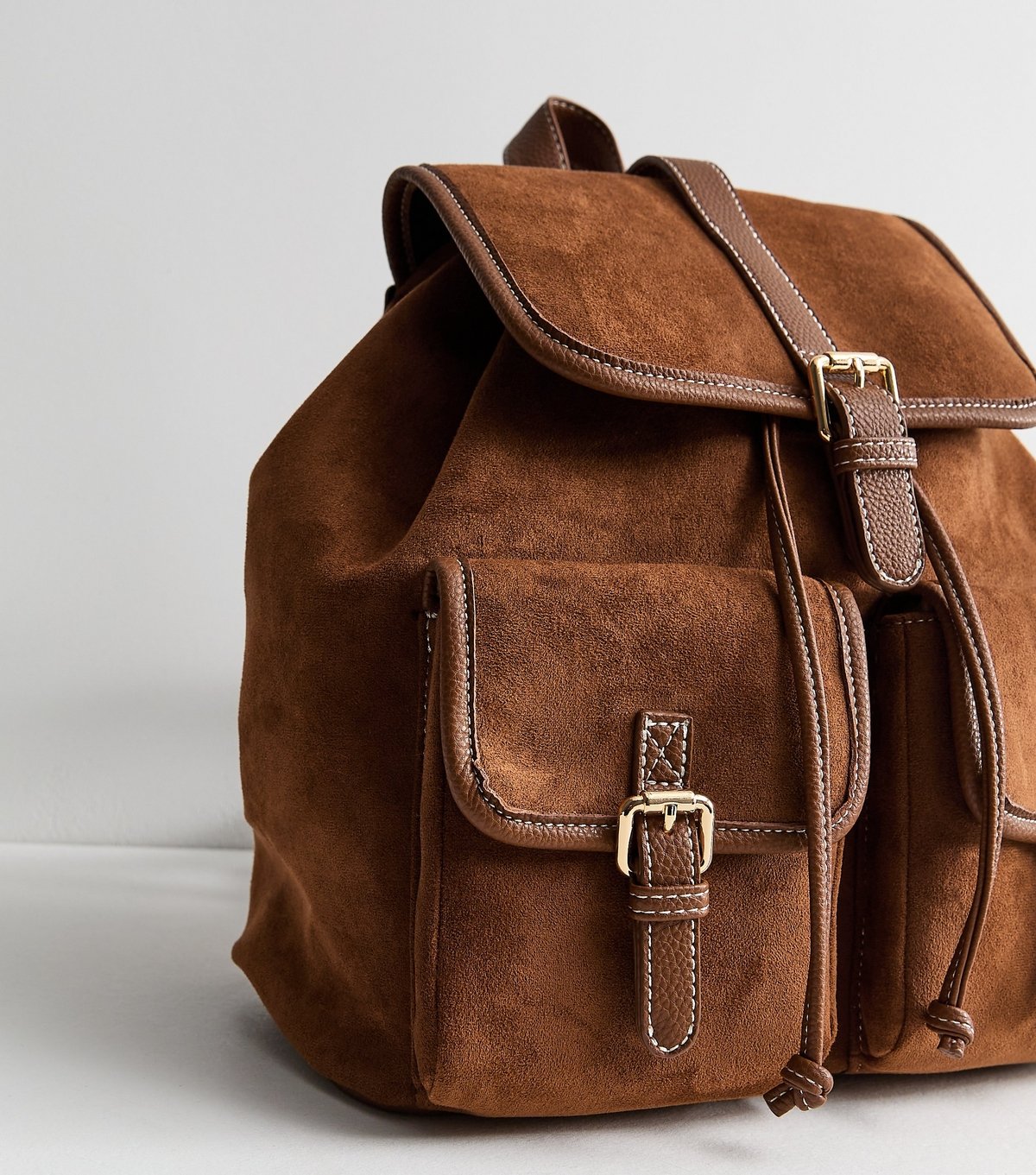 New Look Tan Faux Suede Multi Pocket Backpack New Look - 3