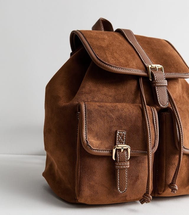 New Look Tan Faux Suede Multi Pocket Backpack New Look - 3