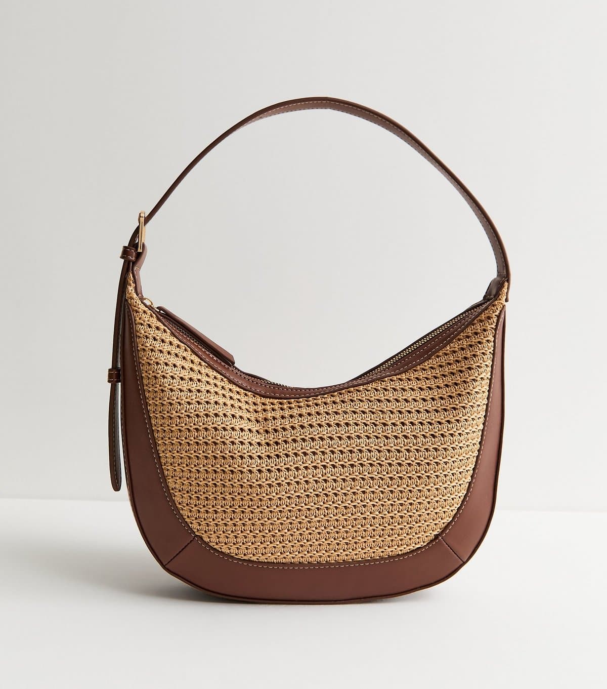 New Look Stone Woven Faux Leather Shoulder Bag Vegan New Look