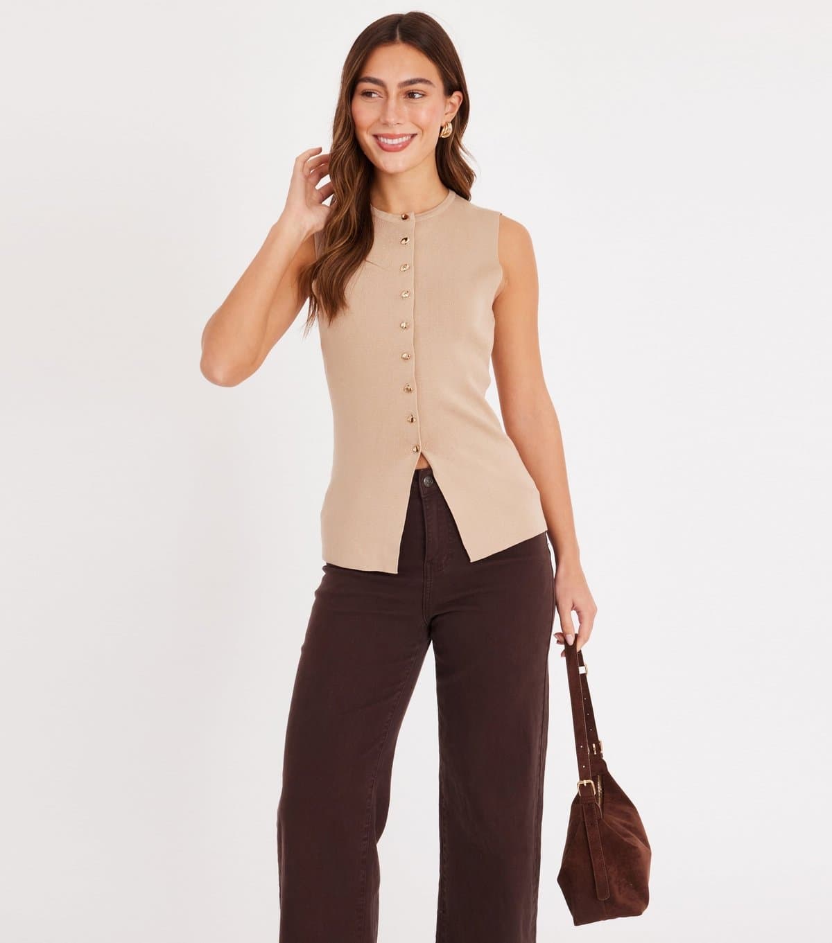 Quiz Women's Stone Knitted Top Quiz New Look