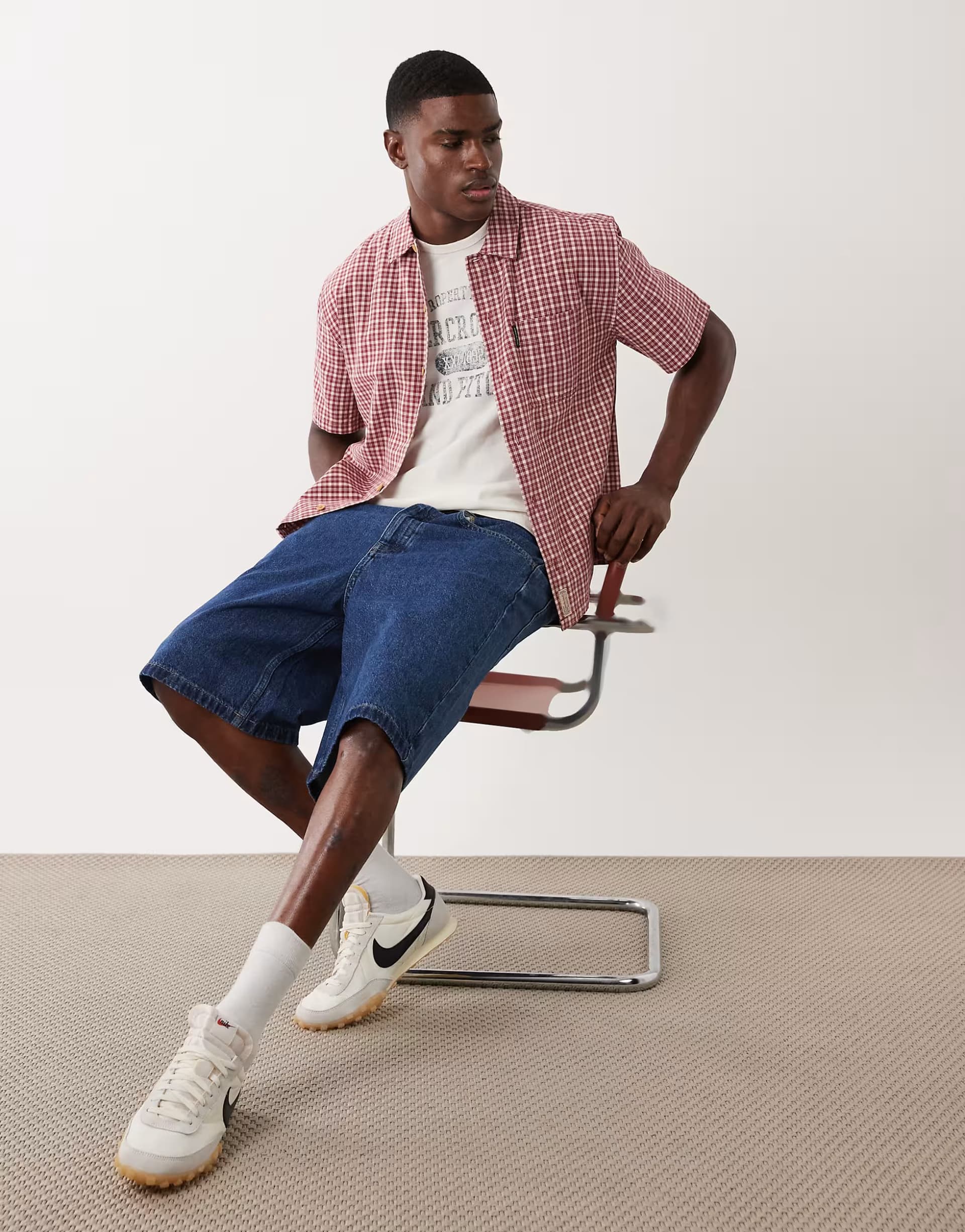 ASOS Abercrombie & Fitch oversized short sleeve shirt in red micro check