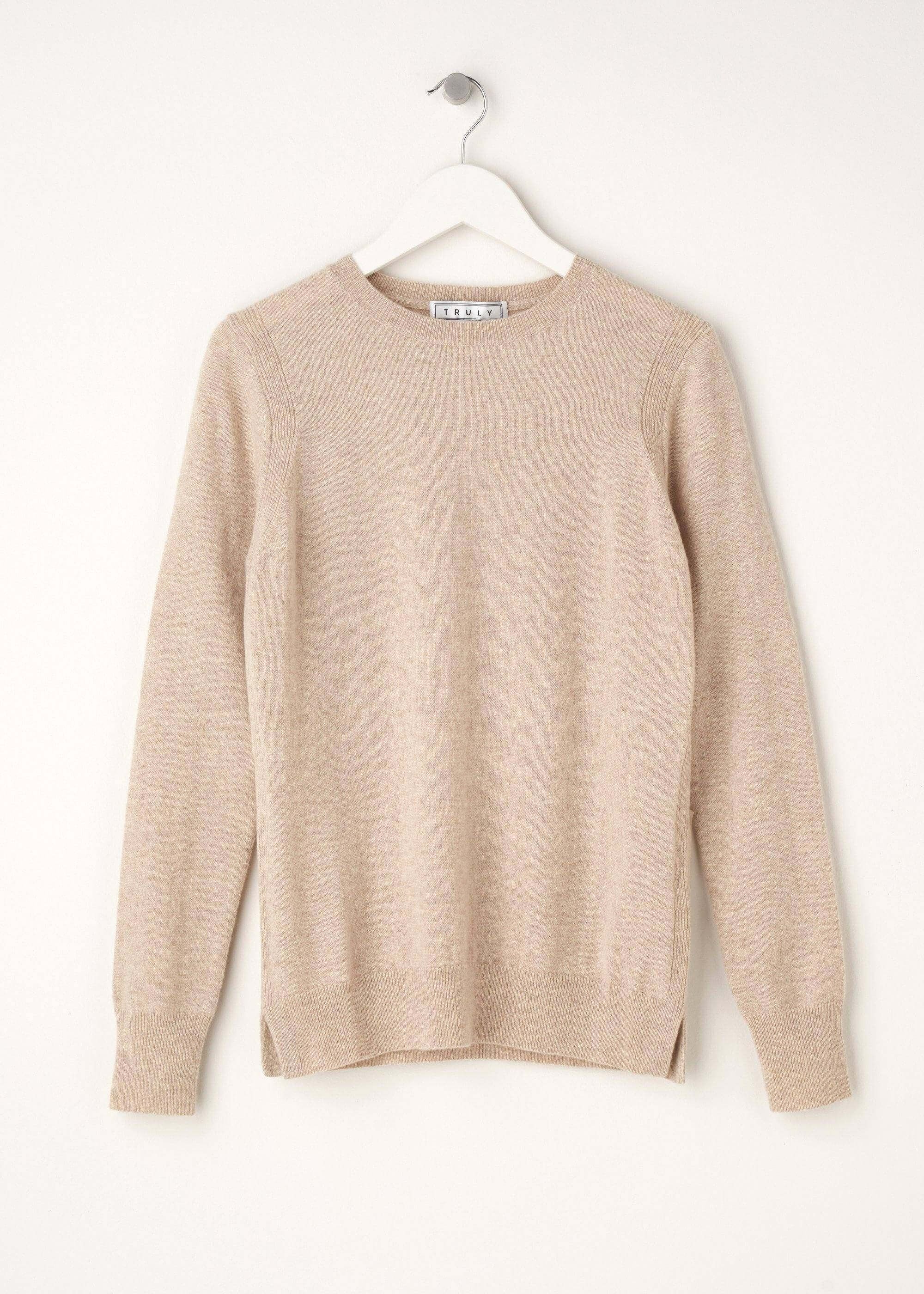 Truly Truly Women's Oatmeal Cashmere Crew Neck Jumper in Beige - 3