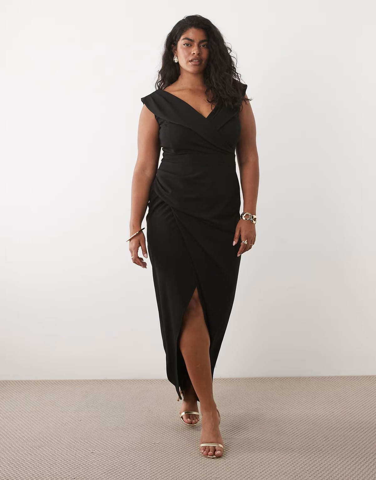 ASOS TFNC Plus wrap detail bardot maxi dress in black - 1