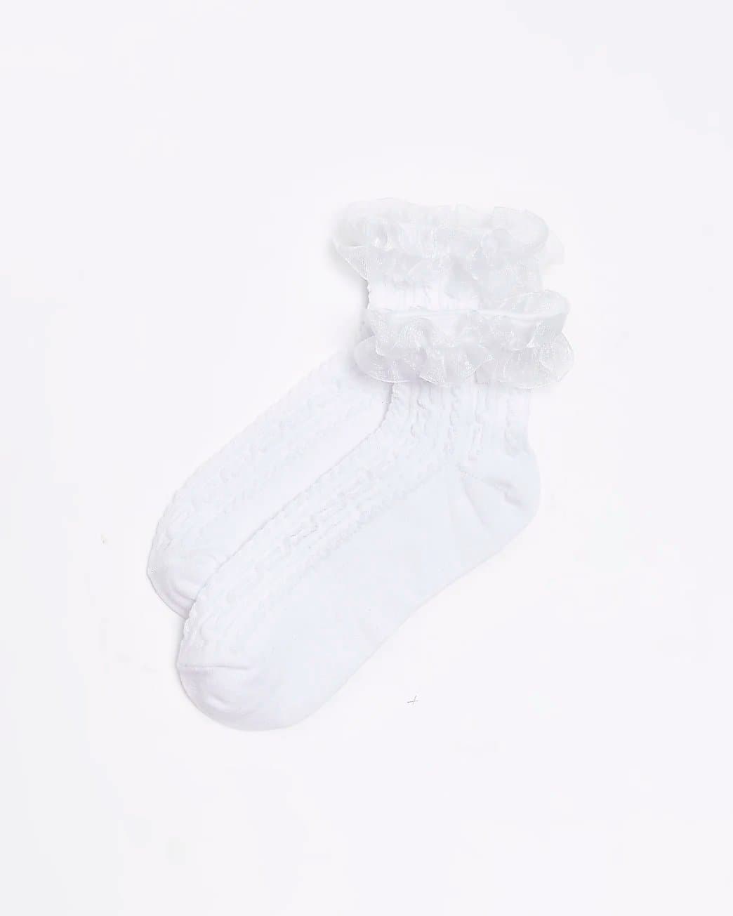 River Island River Island Womens White Frill Ankle Socks