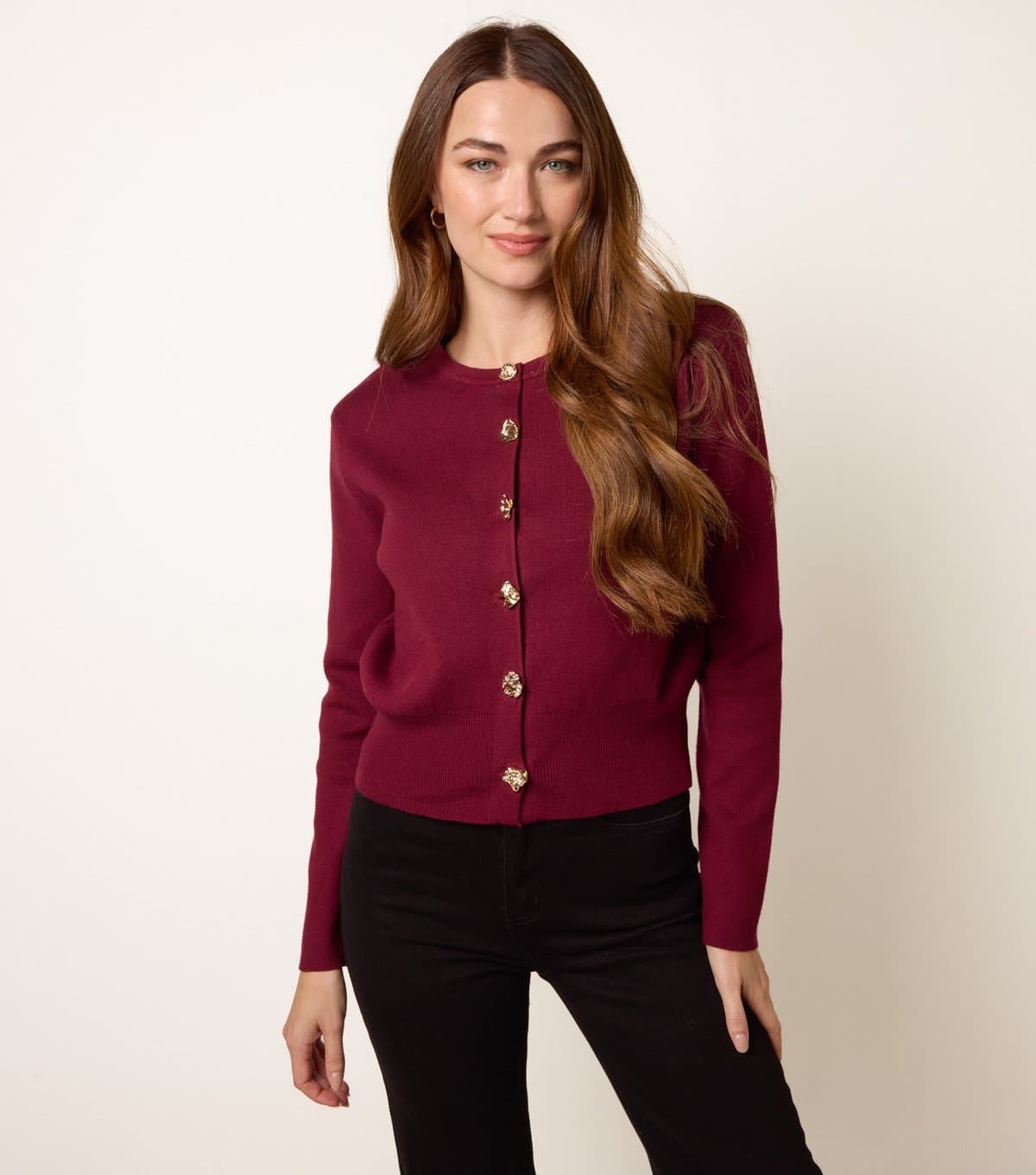 Blue Vanilla Women's Light Burgundy Button Detail Cardigan Blue Vanilla New Look