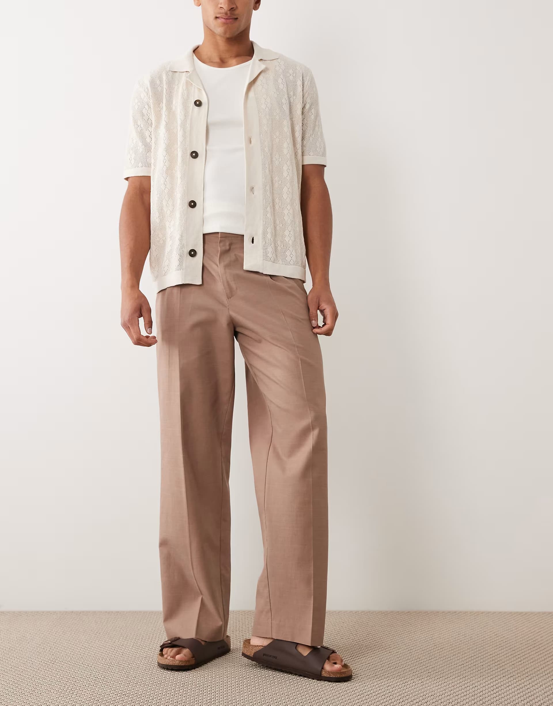 ASOS ASOS DESIGN summer cotton smart wide leg trousers in brown texture
