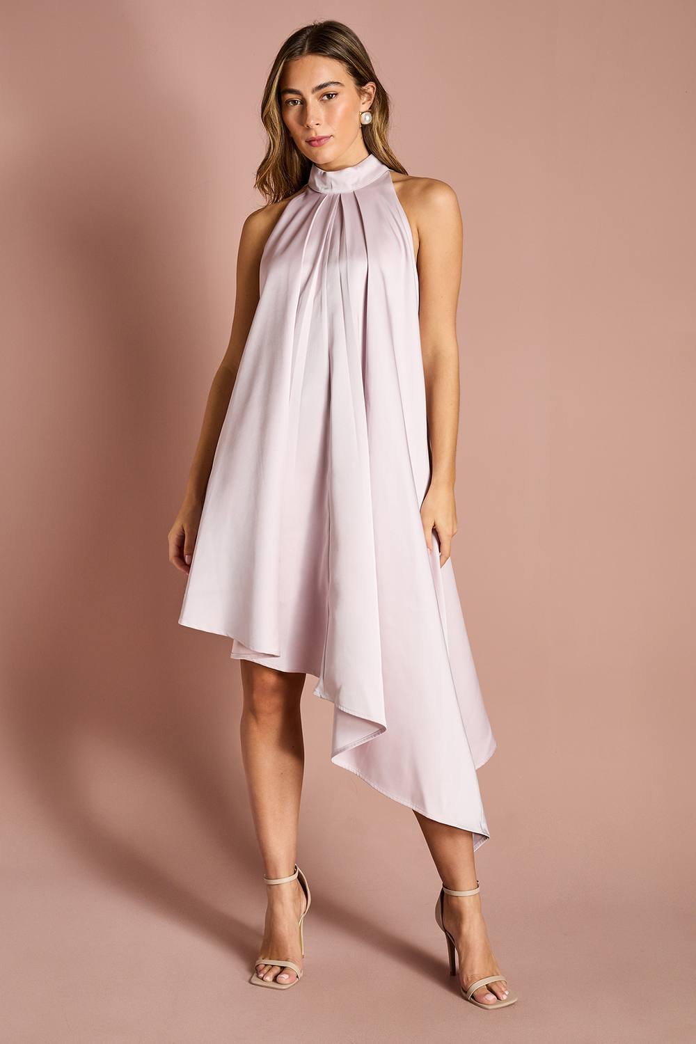 Coast Coast Women's Halter Neck Asymmetric Hem Bow Back Mini Dress in Blush - 2