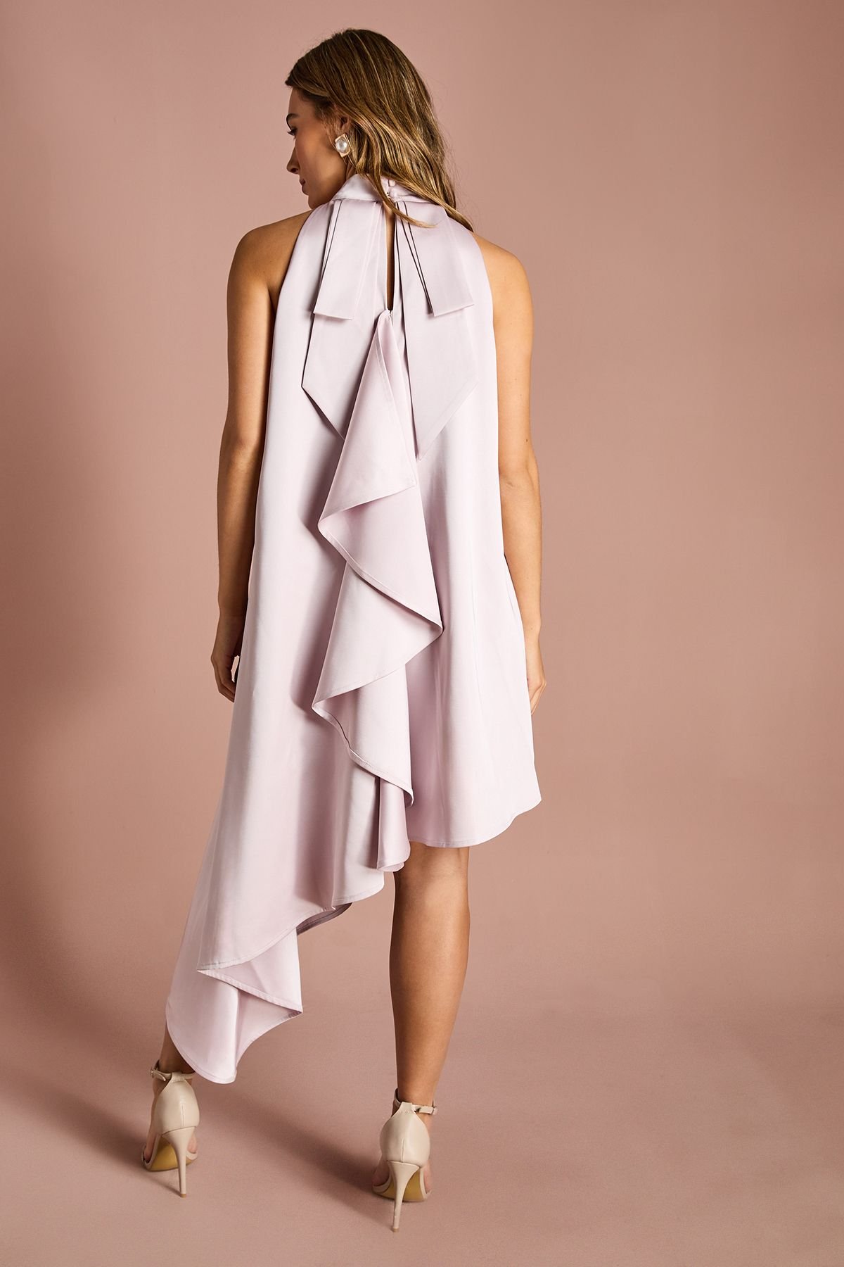 Coast Coast Women's Halter Neck Asymmetric Hem Bow Back Mini Dress in Blush - 3