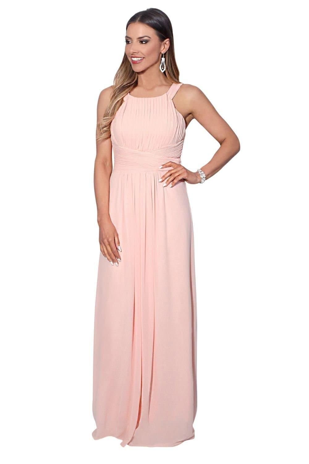 KRISP KRISP Women's Pleated Front Chiffon Maxi Dress in Pink