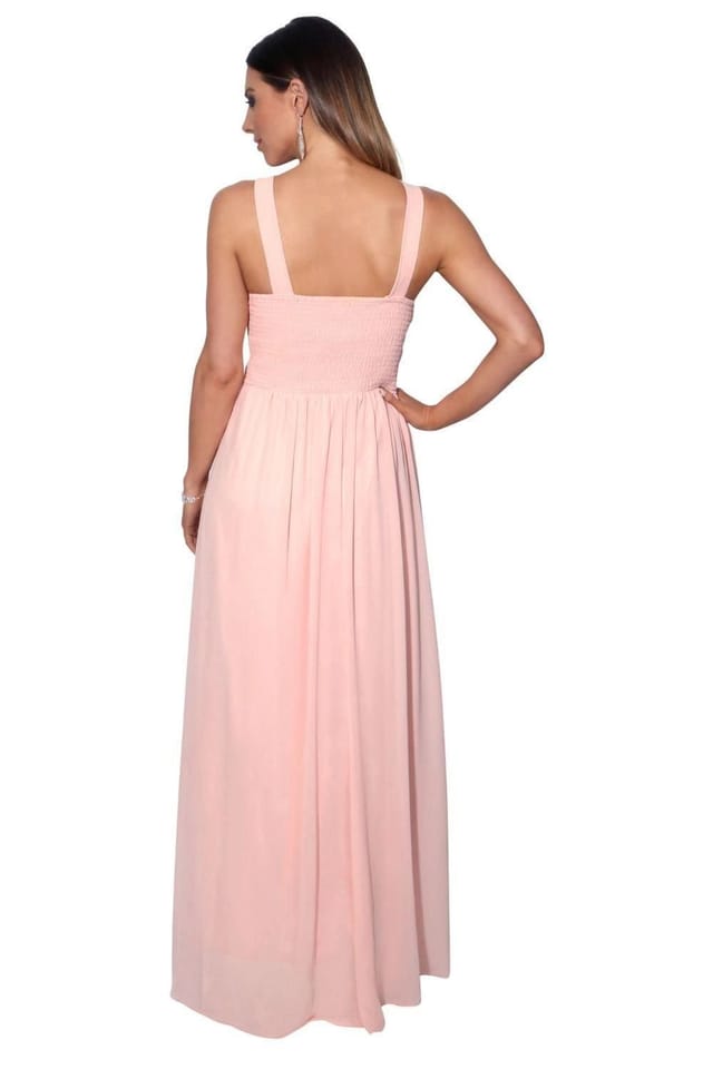 KRISP KRISP Women's Pleated Front Chiffon Maxi Dress in Pink - 3
