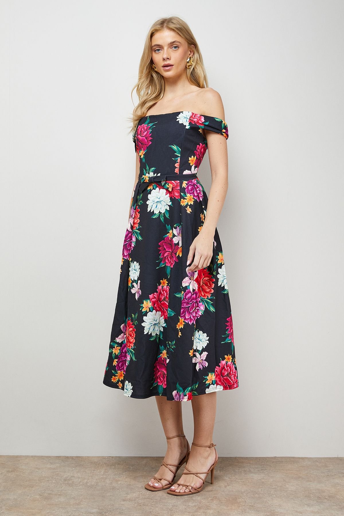 Oasis Oasis Women's Printed Bow Front Bardot Midi Dress in Floral - 2