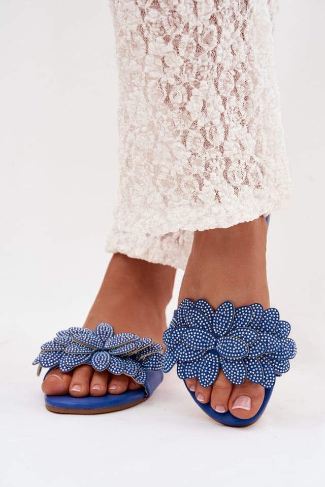 Love Lace Love Lace Women's Flat Flip Flop Sandals with Decorative Front for Summer in Blue - 3
