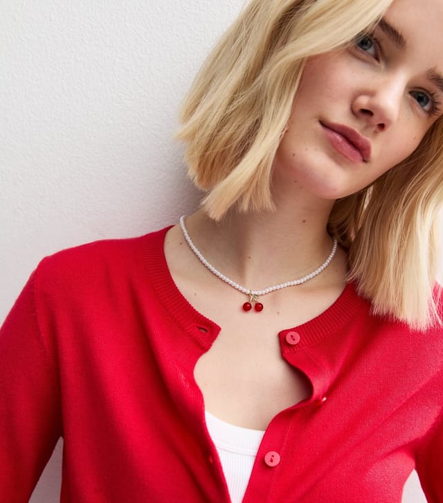 New Look White Faux Pearl Cherry Charm Necklace New Look - 2