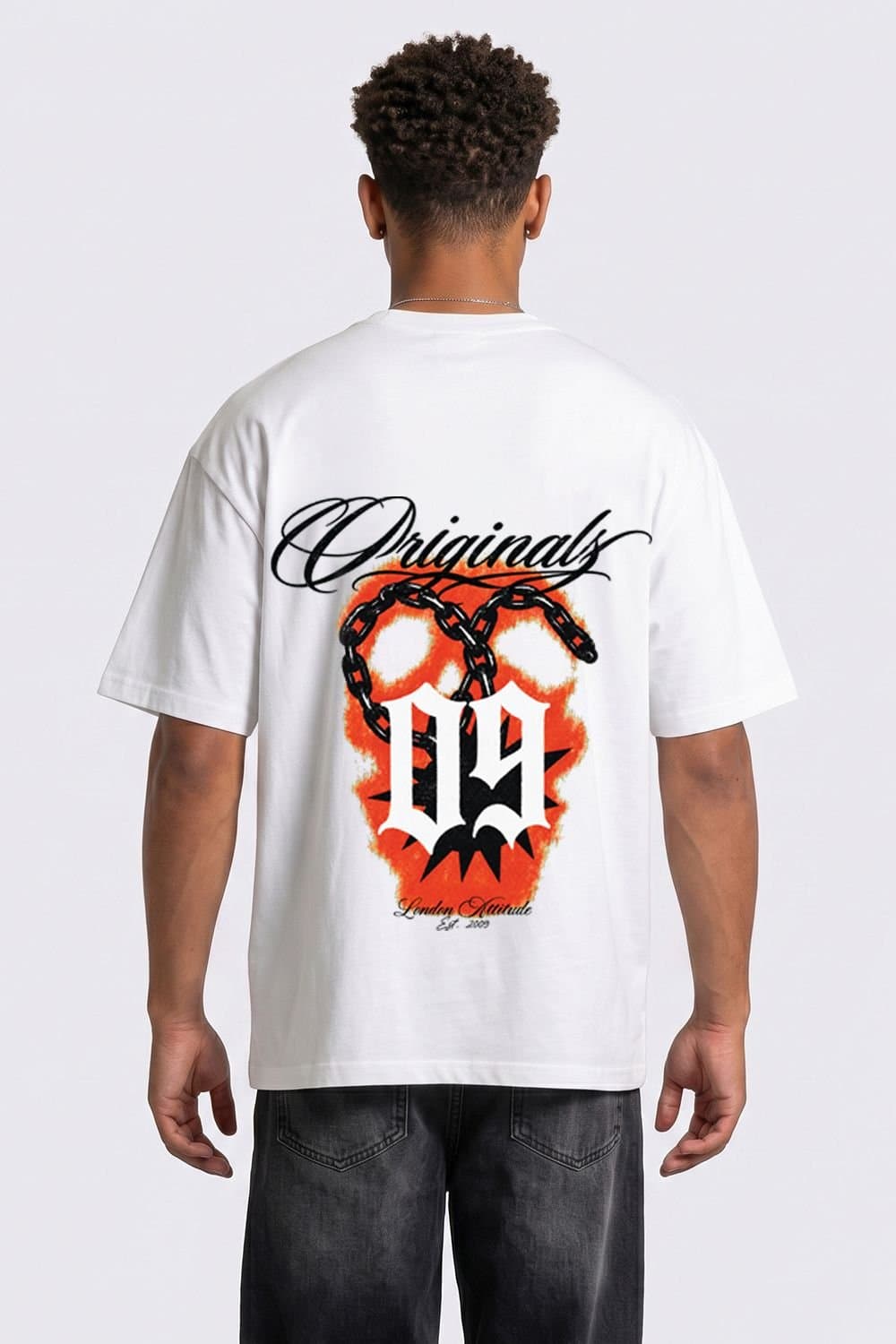 LONDON ATTITUDE LONDON ATTITUDE Men's Originals 09 Oversized Heavyweight Printed T-Shirt in White