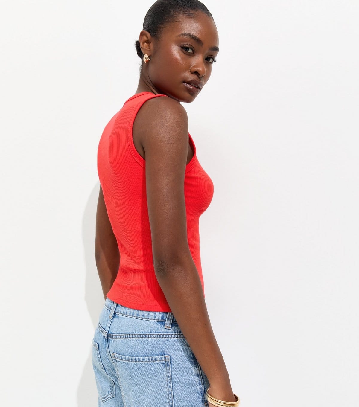 New Look Women's Bright Red Cotton Rich Ribbed Tank Top New Look - 4