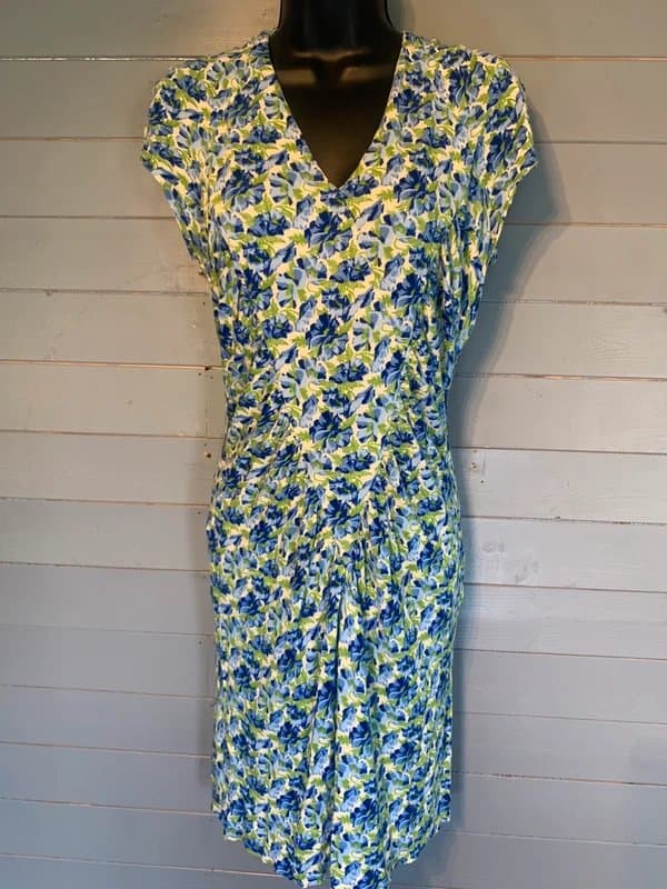 Vintage Dressing Pretty vintage made in Italy blue floral ruched jersey dress UK 12–14