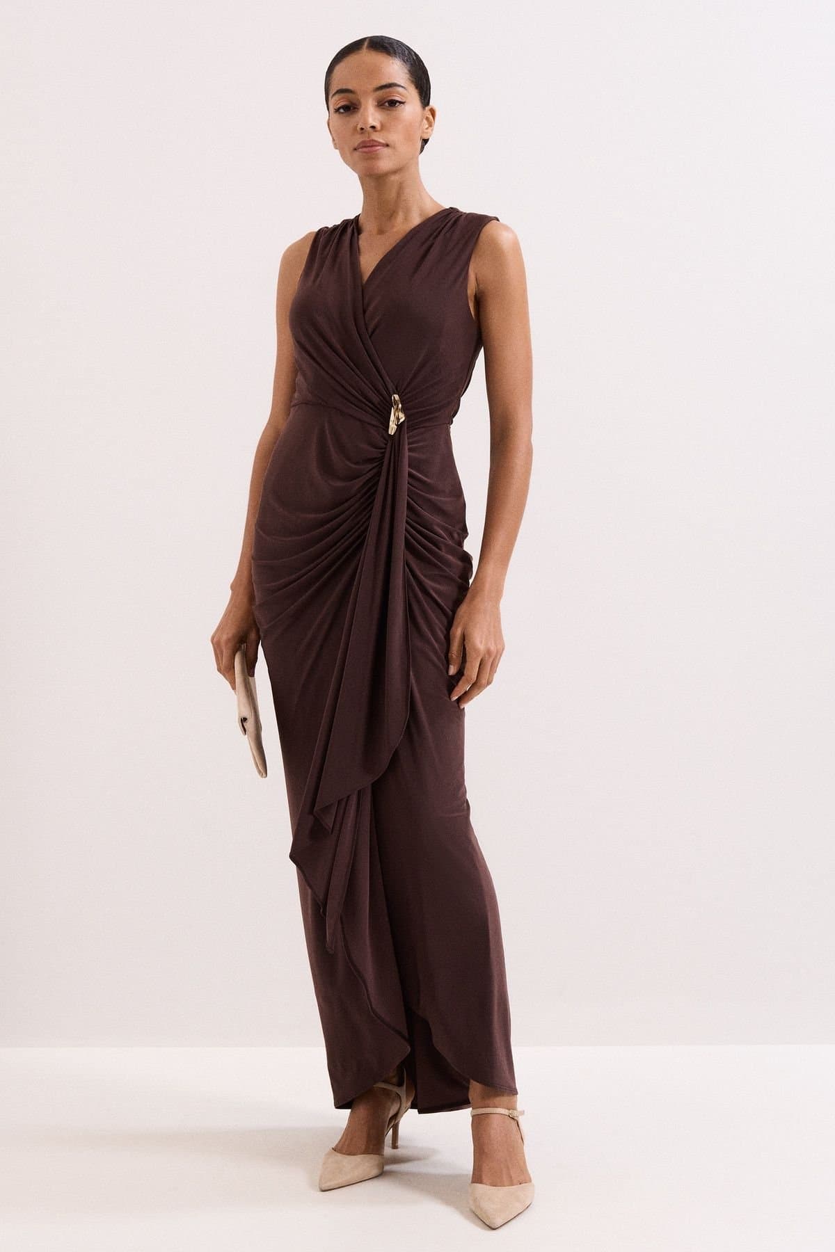 Phase Eight Phase Eight Women's Delaney Ruched Side Detail Maxi Dress in Chocolate