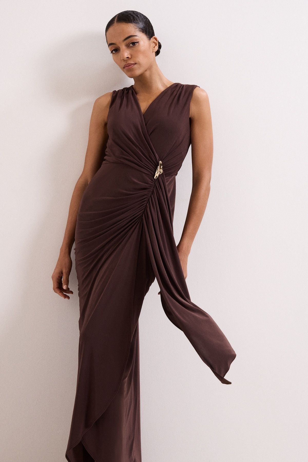 Phase Eight Phase Eight Women's Delaney Ruched Side Detail Maxi Dress in Chocolate - 3
