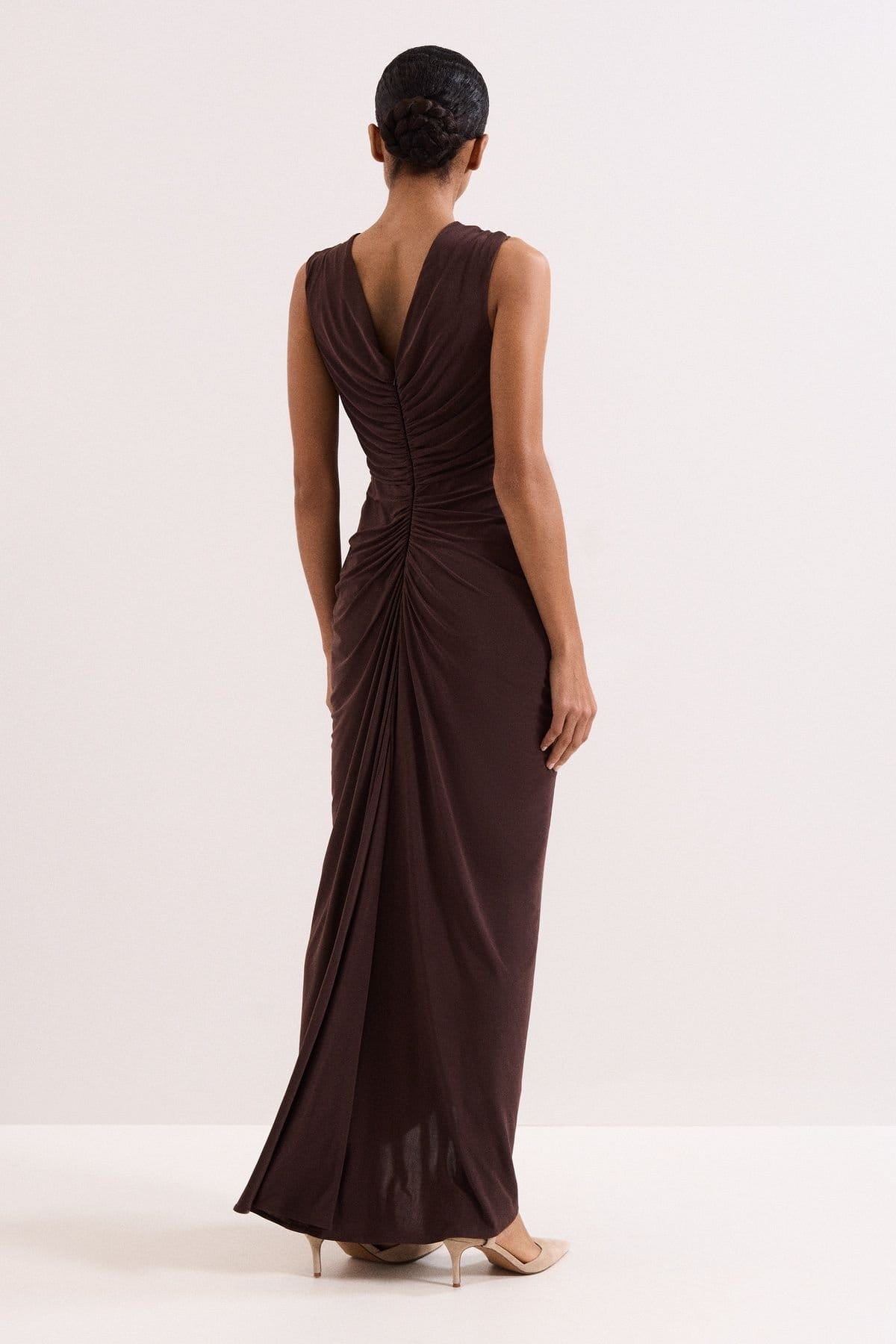 Phase Eight Phase Eight Women's Delaney Ruched Side Detail Maxi Dress in Chocolate - 4
