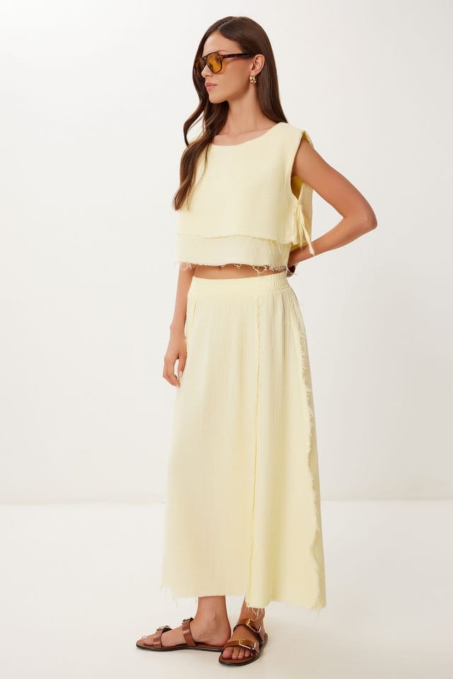 Happiness Istanbul Happiness Istanbul Women's Cotton Sleeveless Blouse & Wide-Leg Skirt Set in Cream - 2