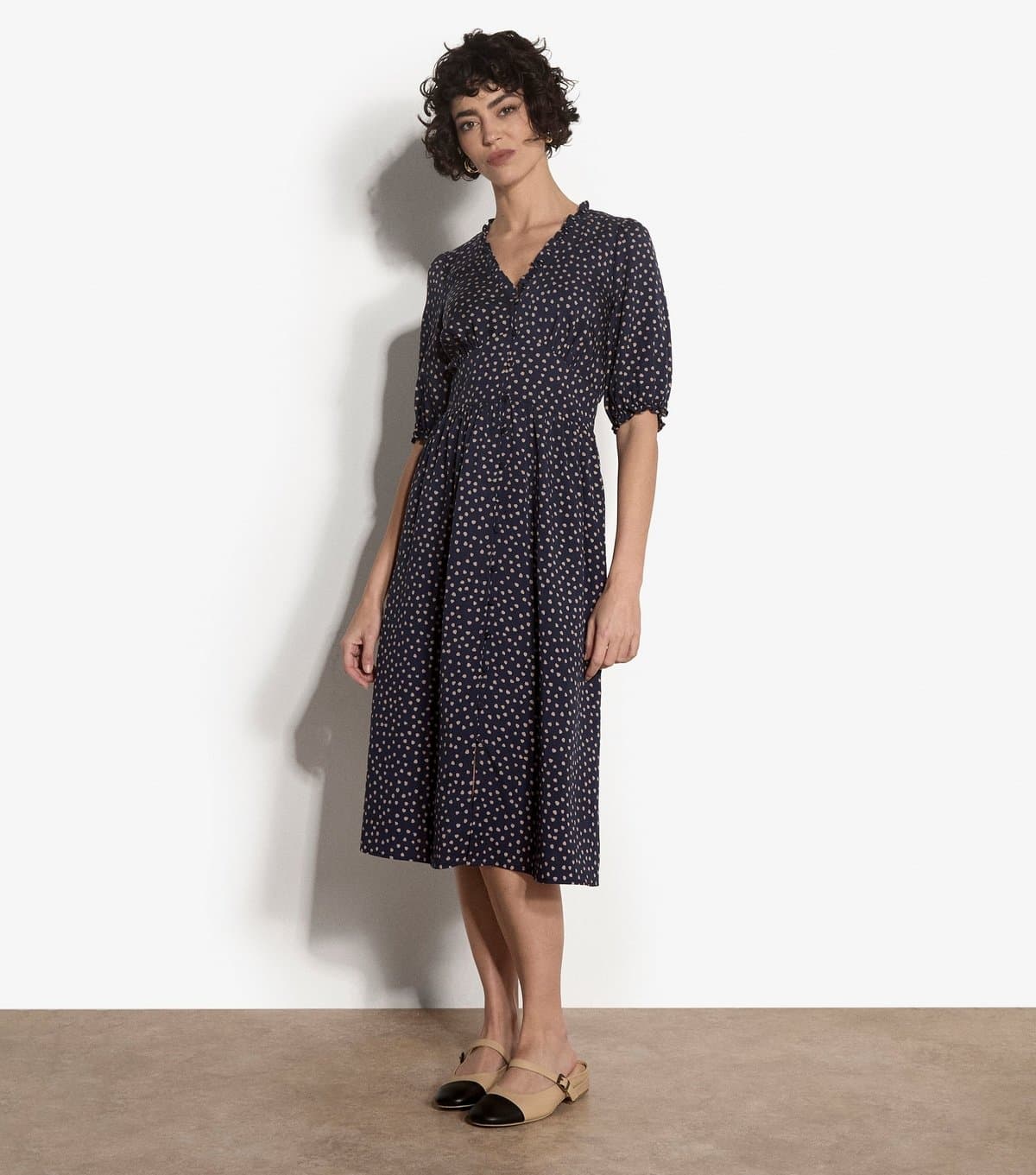 Apricot Women's Blue Dot Print Woven Midi Dress Apricot New Look