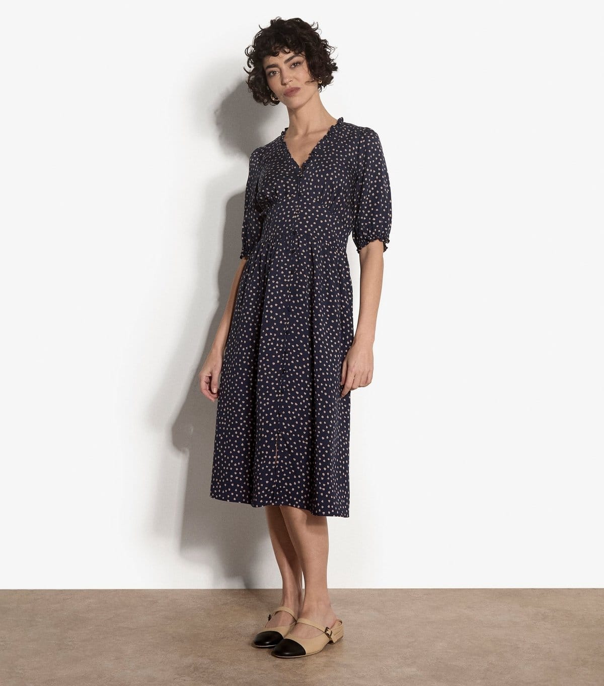 Women's Blue Dot Print Woven Midi Dress Apricot New Look