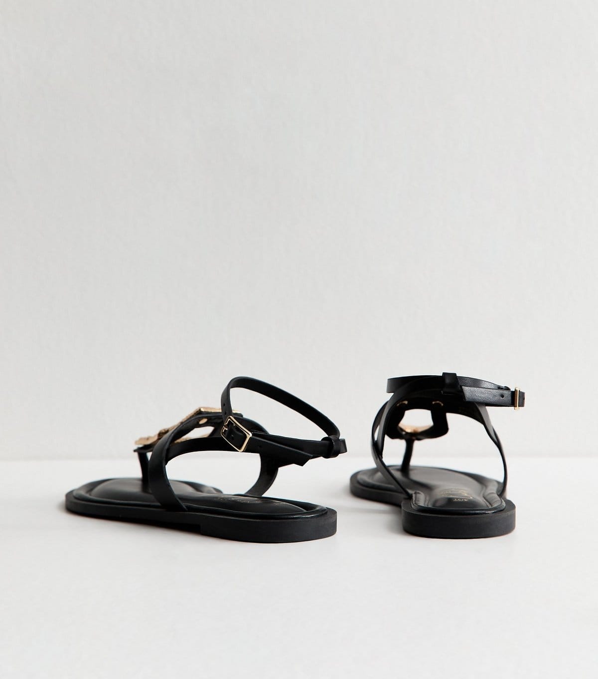 New Look Women's Black Faux Leather Metal Detail Sandals Vegan New Look - 4