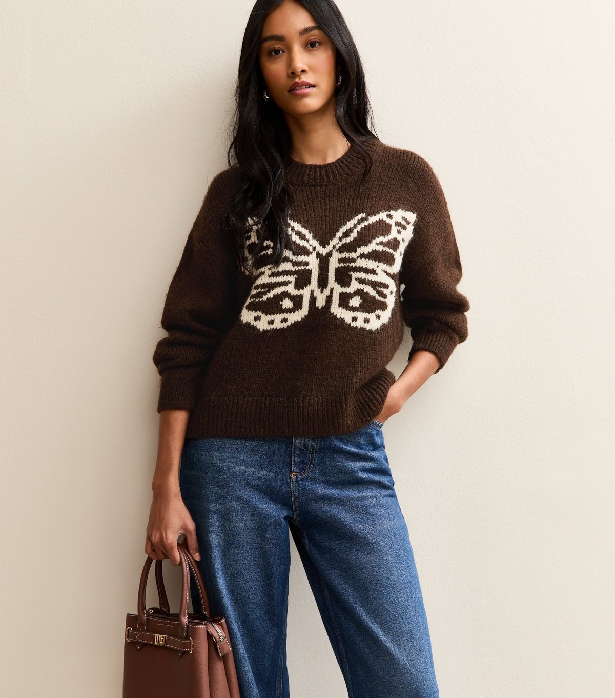 New Look Women's Brown Butterfly Design Crew Neck Jumper New Look - 3