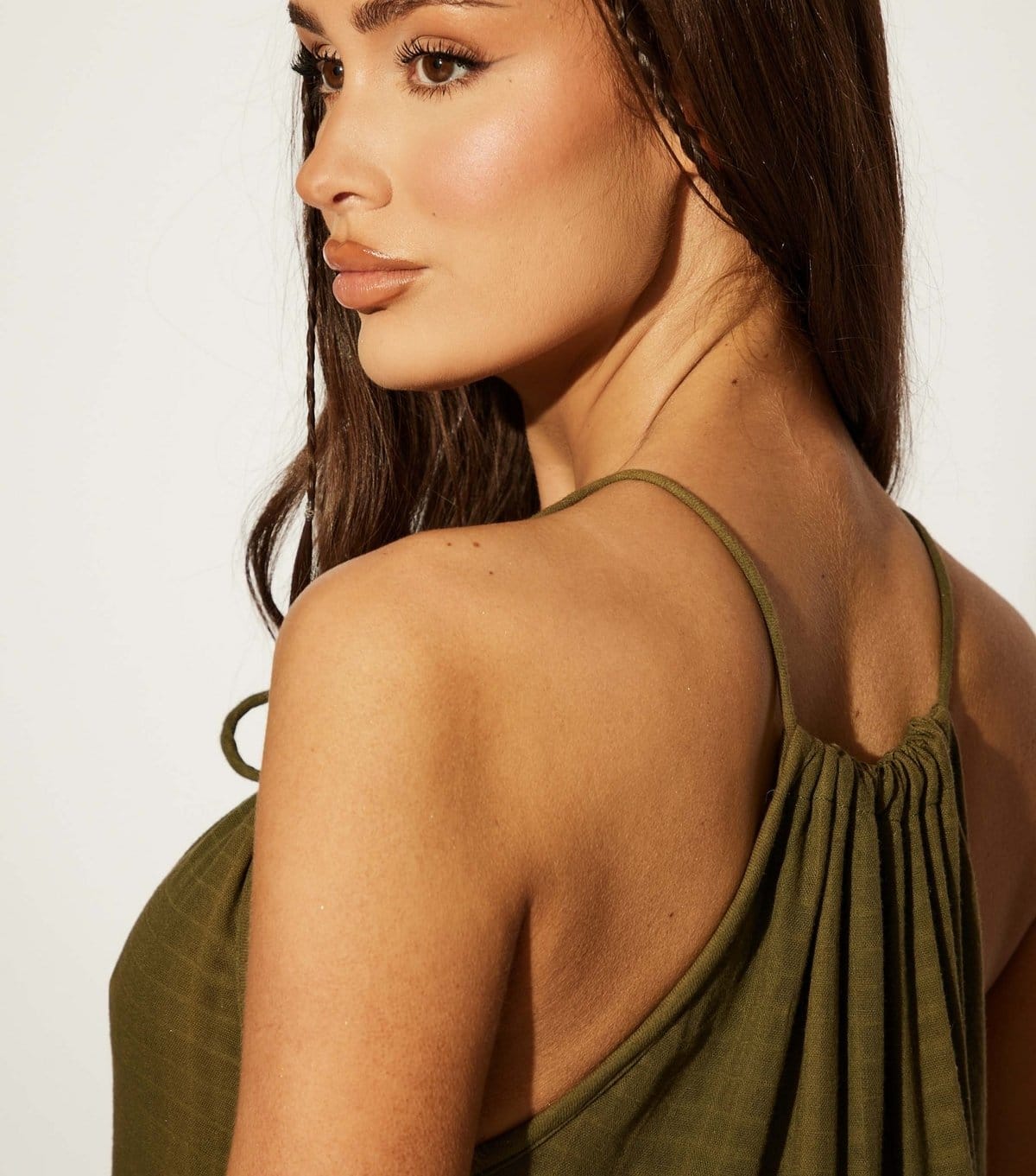 South Beach Women's Khaki Tie Neck Textured Midi Dress South Beach New Look - 4