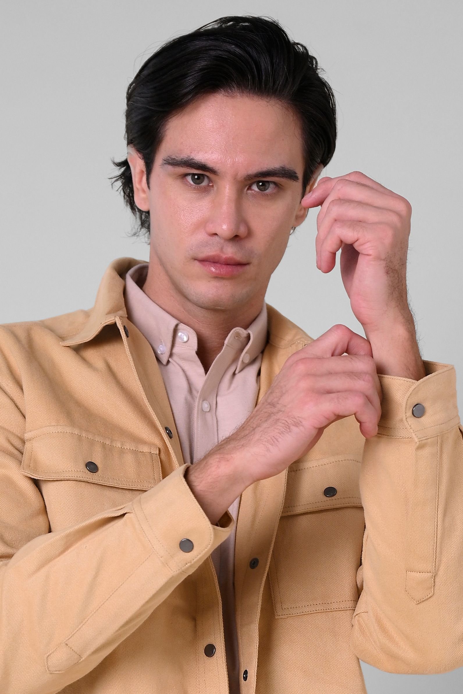 Enorsia Enorsia Men's Premium Cotton Twill Oversized Shirt in Light Khaki - 2