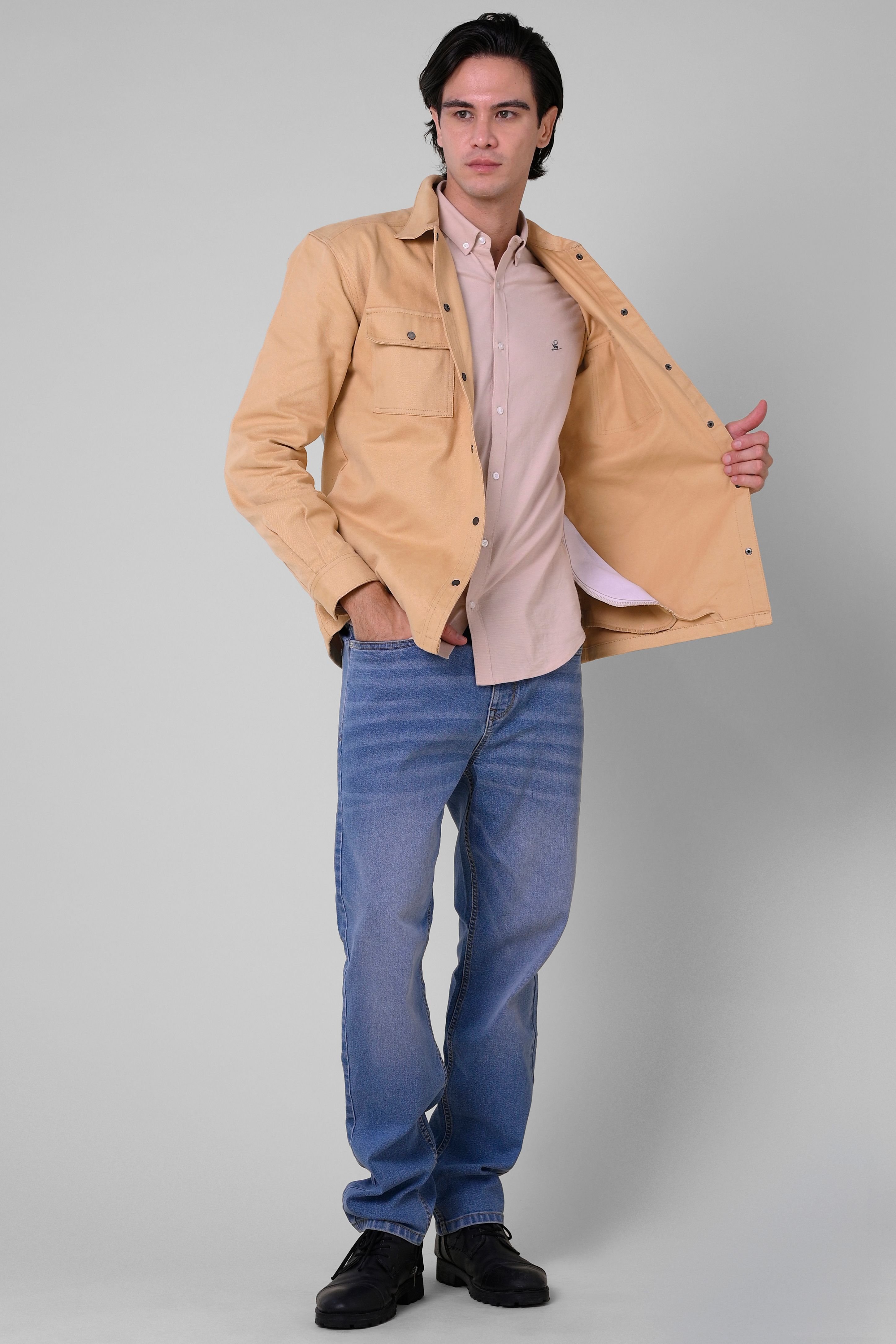 Enorsia Enorsia Men's Premium Cotton Twill Oversized Shirt in Light Khaki - 3