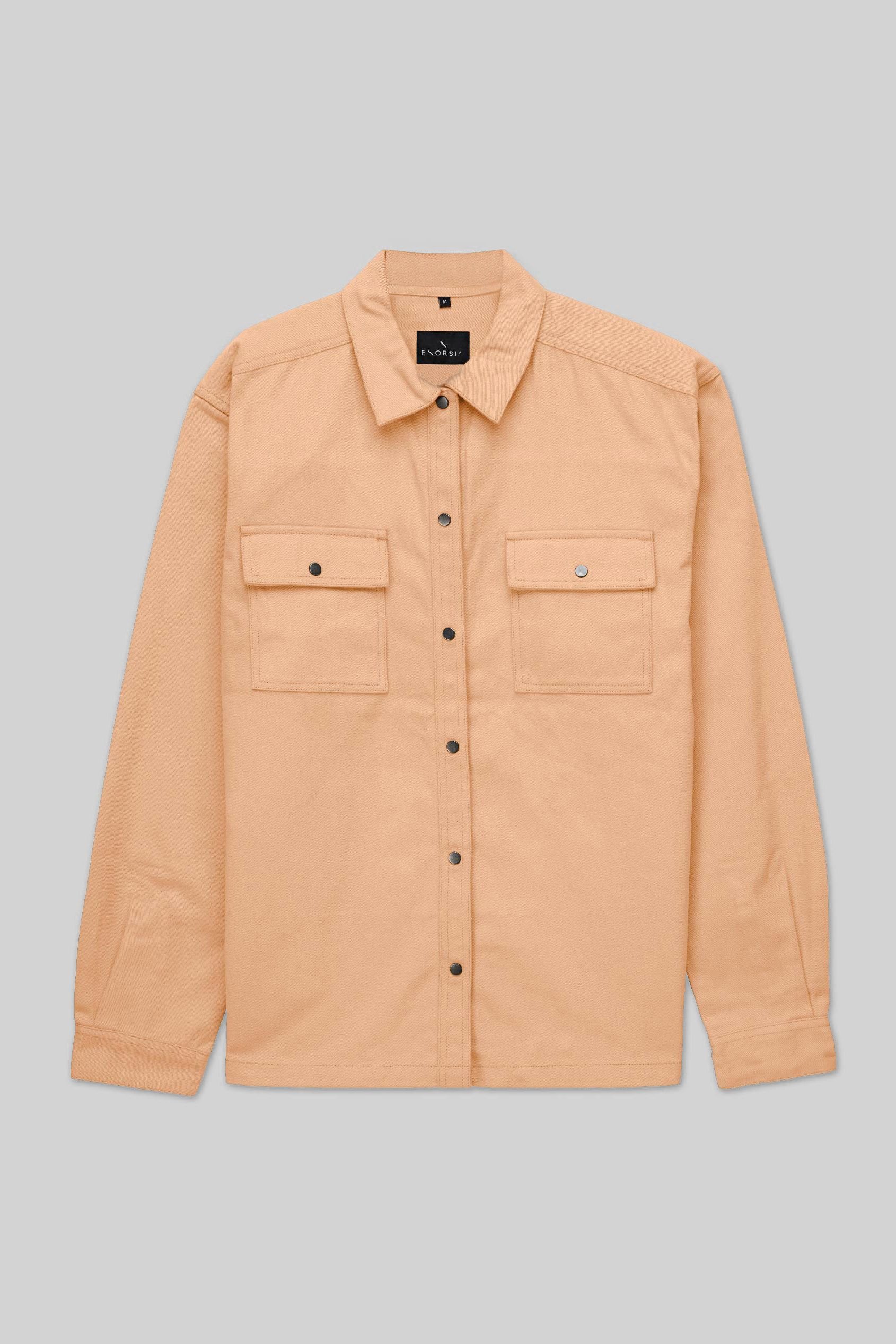 Enorsia Enorsia Men's Premium Cotton Twill Oversized Shirt in Light Khaki - 4