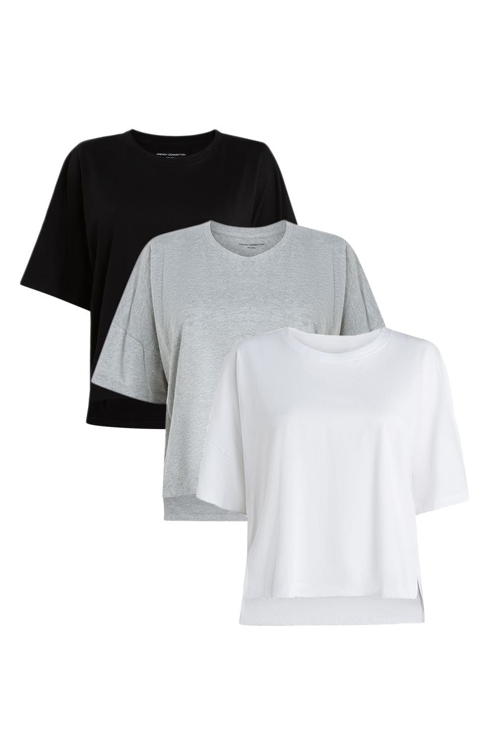 French Connection French Connection Women's 3-Pack Cotton Crew Neck Boxy Fit Short Sleeve T-Shirts in Black - 4