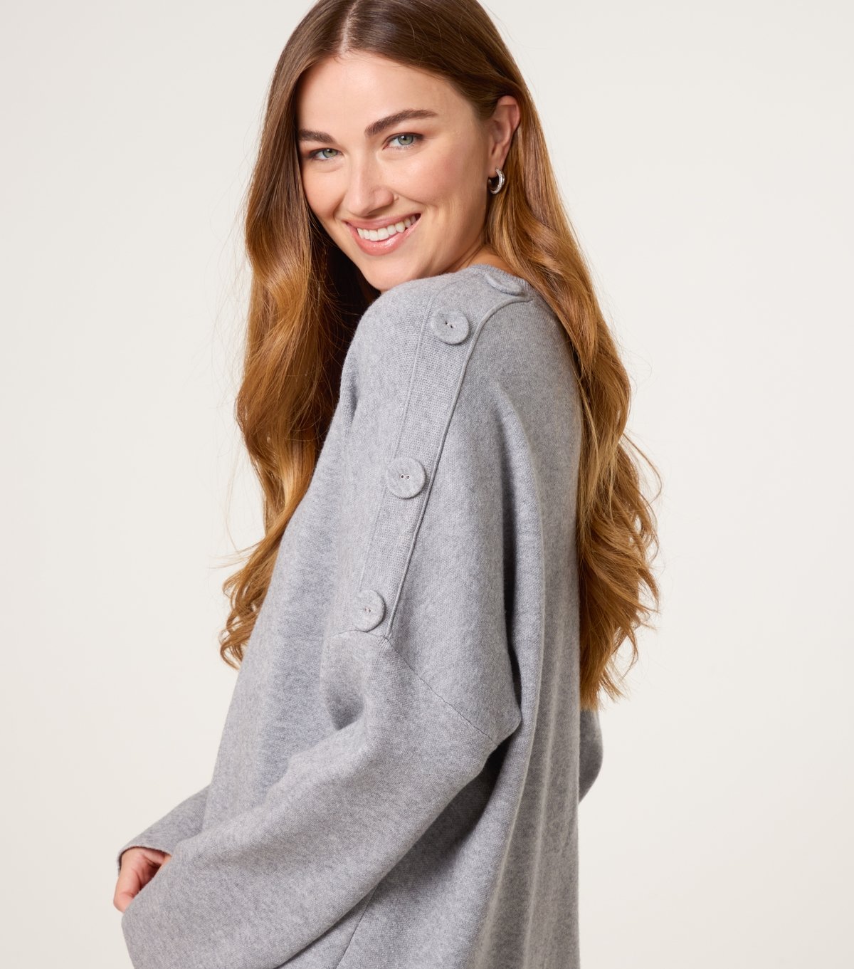 Blue Vanilla Women's Light Grey V Neck Button Detail Jumper Blue Vanilla New Look - 3