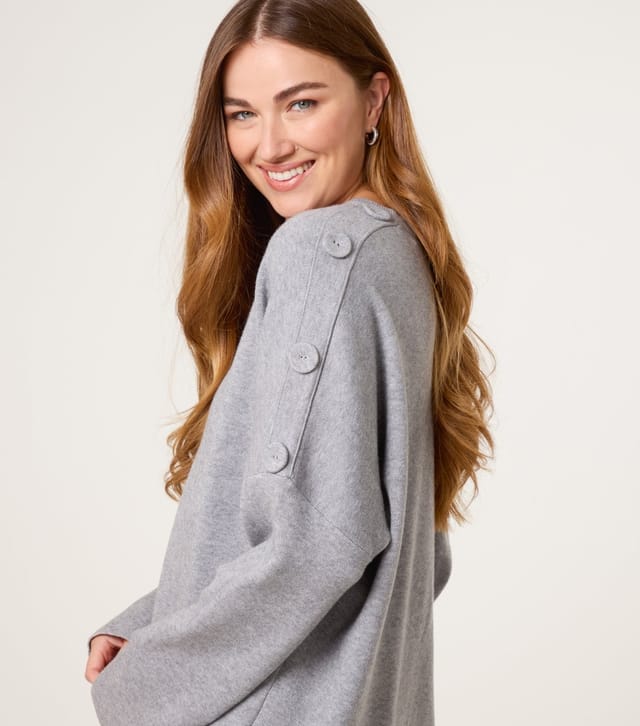 Blue Vanilla Women's Light Grey V Neck Button Detail Jumper Blue Vanilla New Look - 3